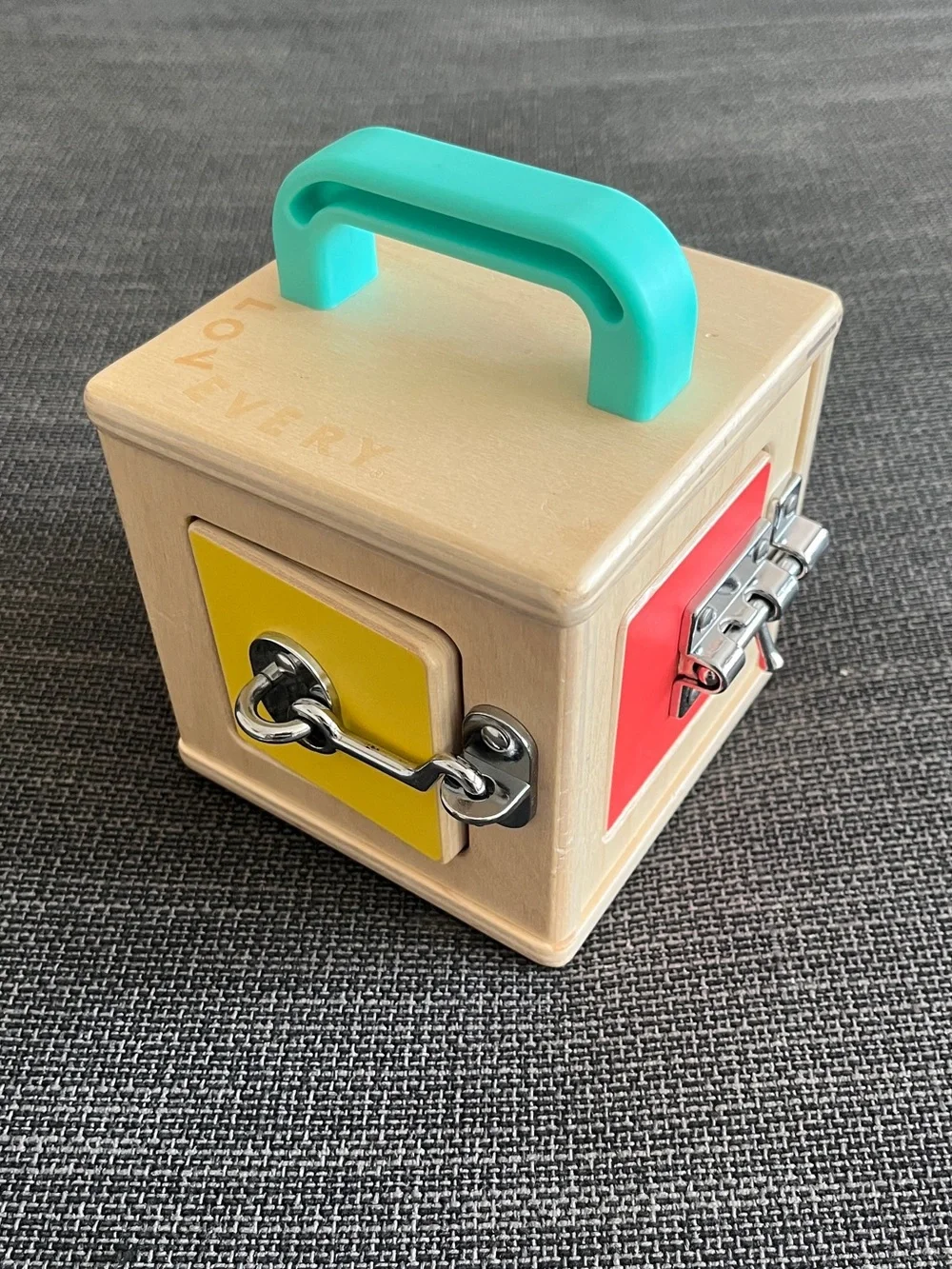 Lovevery Wooden Activity Lock Box with Teal Handle